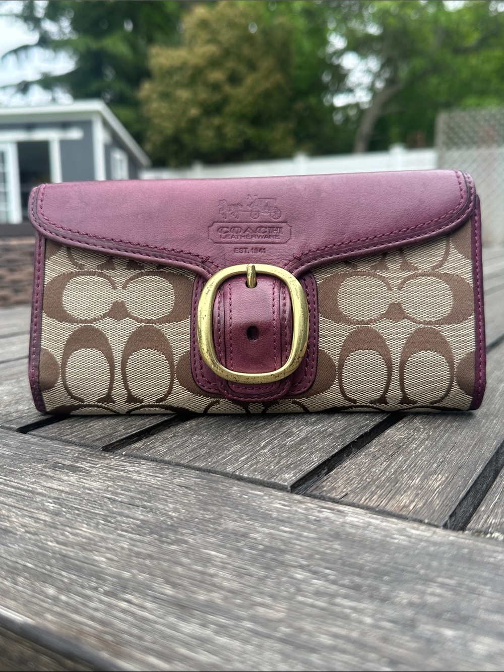 Coach Bleecker Tattersall Signature C  Canvas Wallet